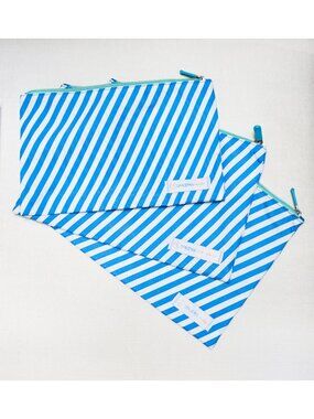SPACEPAK Set of 3 Zippered Travel Pouch Luggage Dividers, Blue & White Stripes